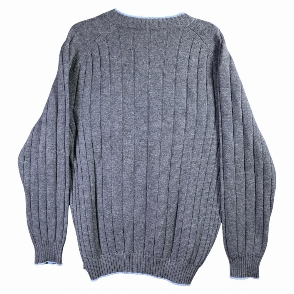 Riccardo Piacenza Pure Cashmere Sweater XL Gray Ribbed V Neck Quiet Luxury